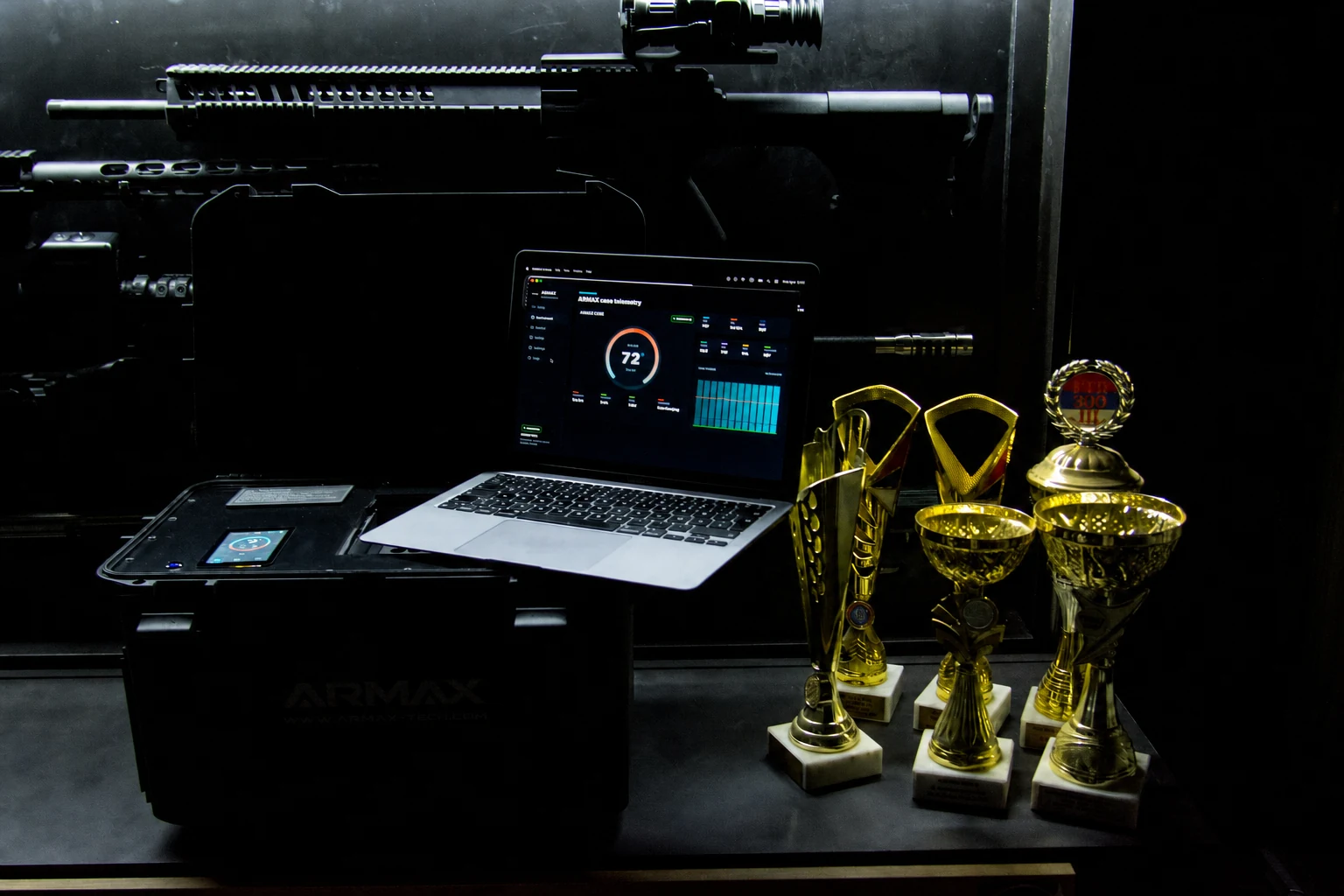 ARMAX system and live telemetry displayed beside F/TR competition trophies